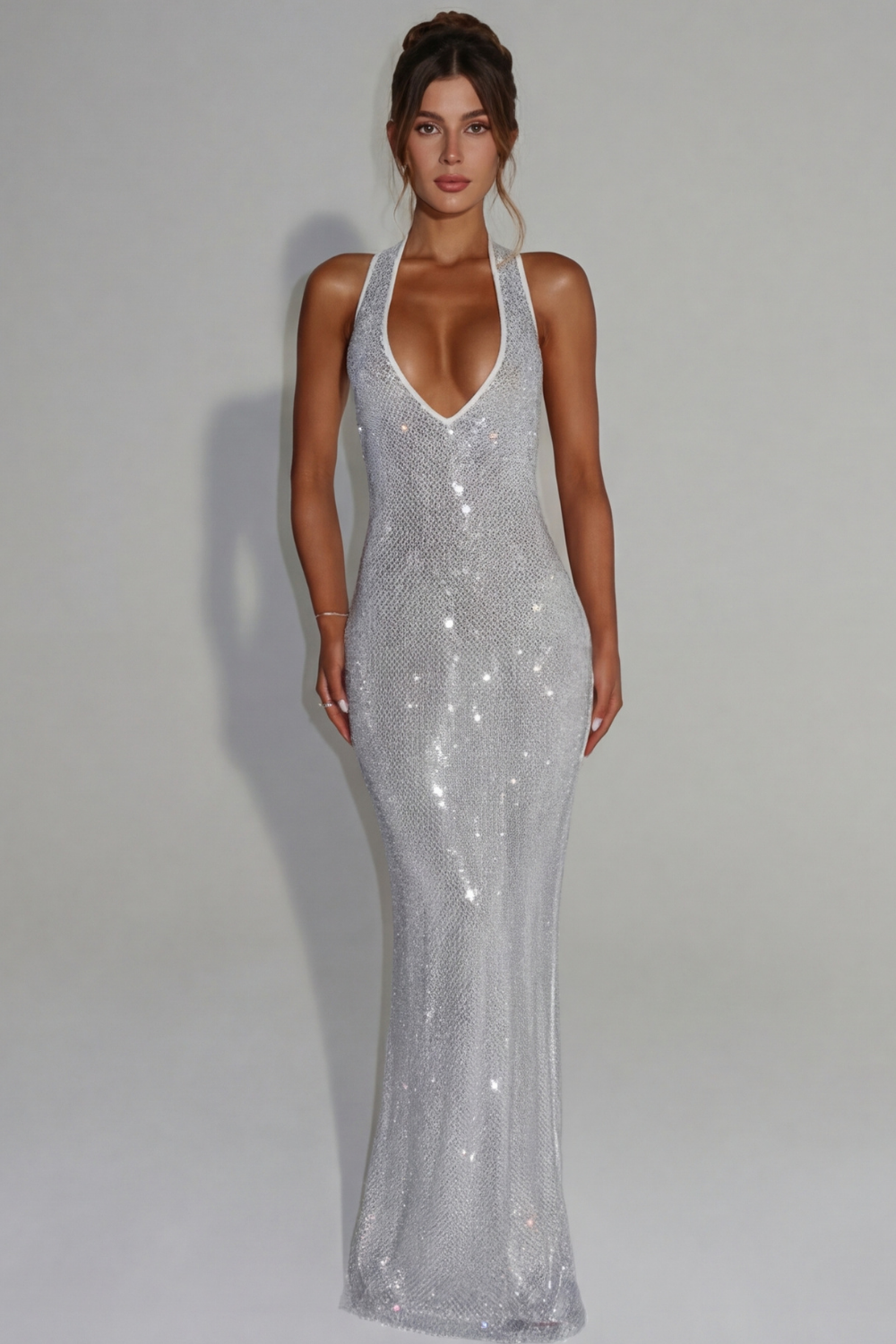 Aurora Rhinestone Maxi Dress - Silver