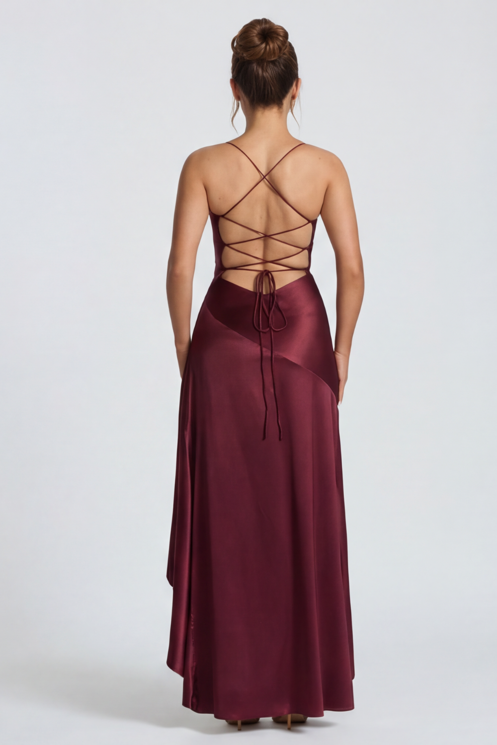 Elowen Satin Ruffle Maxi Dress - Cherry