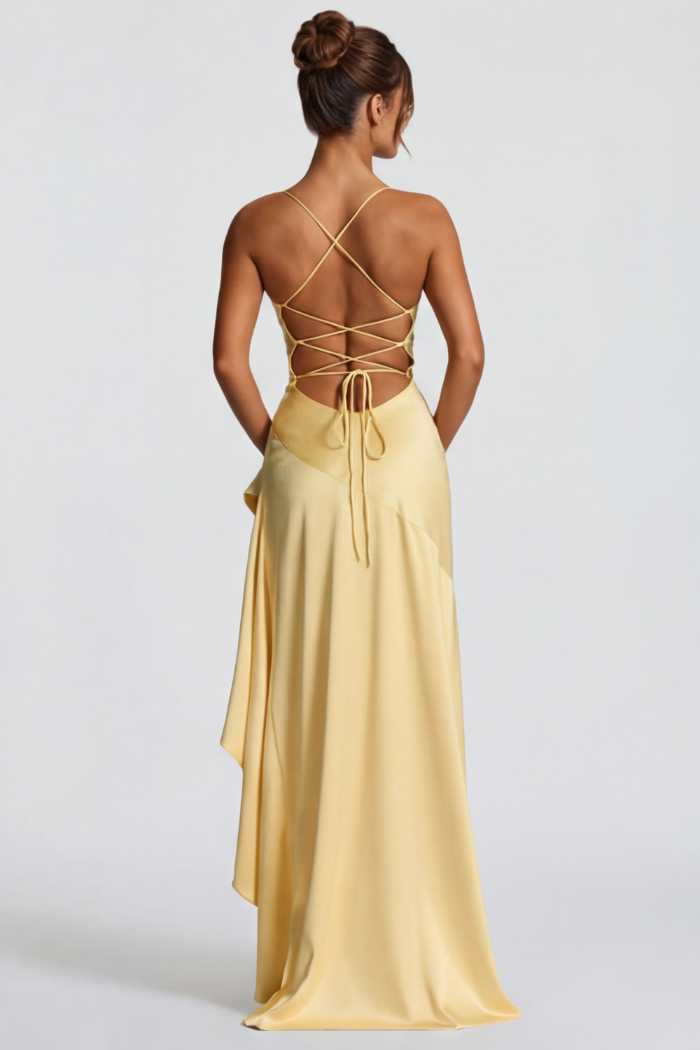 Elowen Satin Ruffle Maxi Dress - Yellow