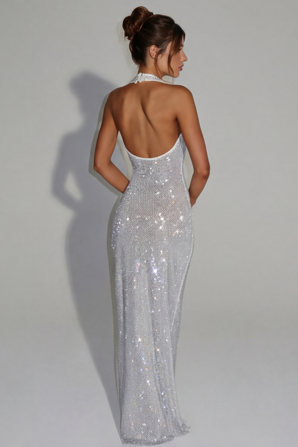 Aurora Rhinestone Maxi Dress - Silver