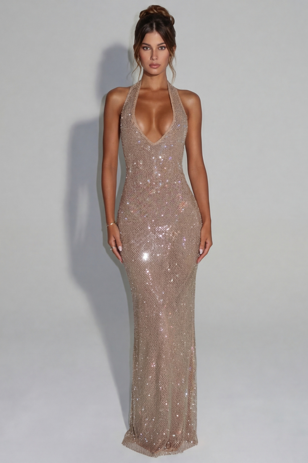 Aurora Rhinestone Maxi Dress - Gold